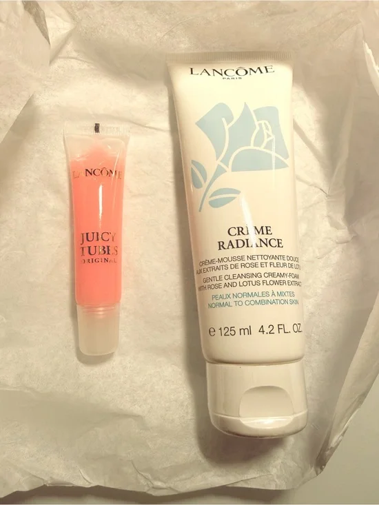 Juicy Tubes Lip Gloss - Sheer Pink and Lancôme Creamy Radiance cleanser