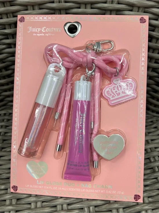 Juicy Couture Pink Bow Lip Gloss Duo & Bag Charm