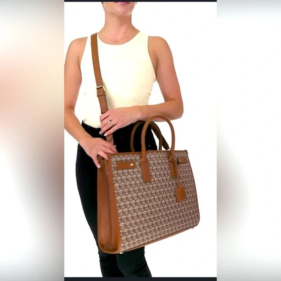 Anne Klein Large Cube Logo Work Tote Purse Messenger Bag