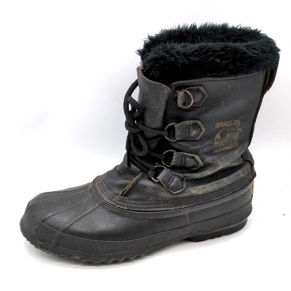 Sorel Shoes Mens Manitou Black 9 Winter Work‎ Boots Wool Lined Natural Rubber