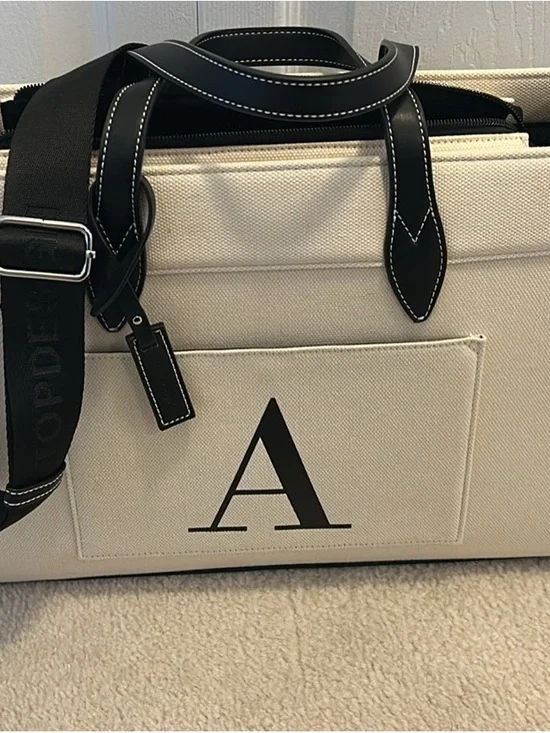 Monogrammed Canvas Weekender Tote with Black Leather Trim