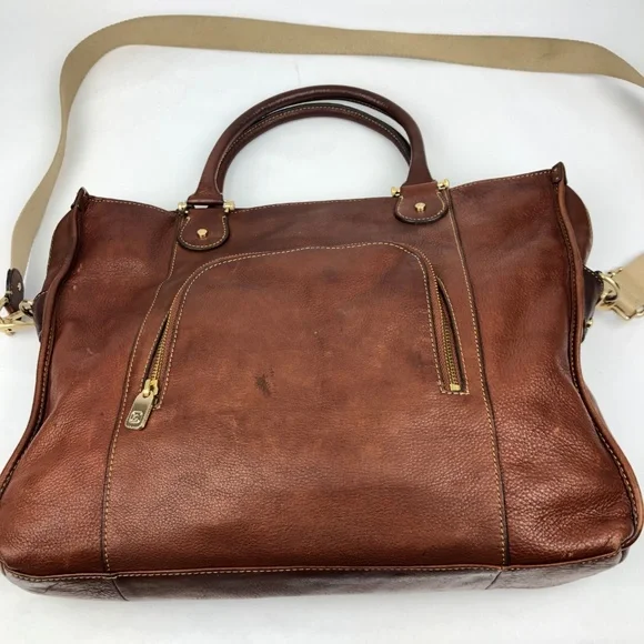 Liz Claiborne Brown Leather Laptop Bag with Tan Strap