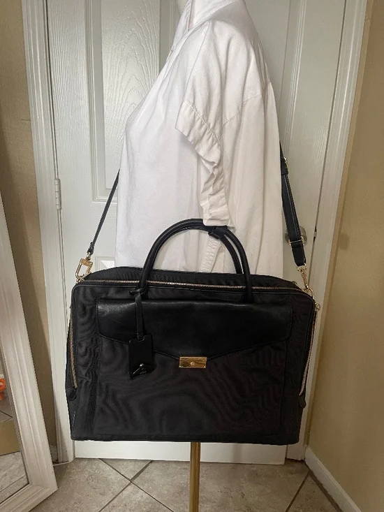 TUMI Larkin Erin Ballistic Nylon Leather Trim Briefcase Laptop Bag Gold Hardware