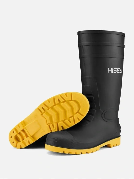 Hisea Men’s Black & Yellow Steel Toe Rain Boots