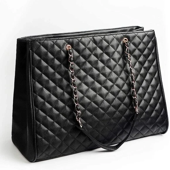 New Le Bag Quilted Travel Tote and Laptop Handbag, Black