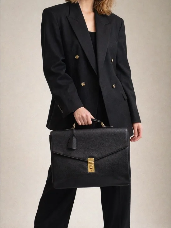 Chanel Vintage Caviar Executive Portfolio Bag with Gold Hardware