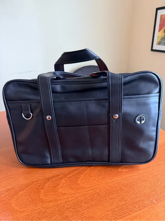 Black Faux Leather Laptop Tote Work School Shoulder Bag 15.5” Unbranded