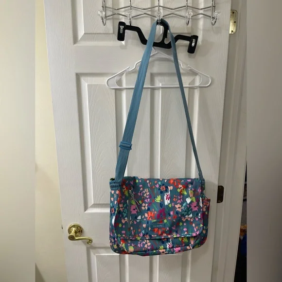 Vera Bradley Floral Laptop Crossbody Bag in Teal Multicolor