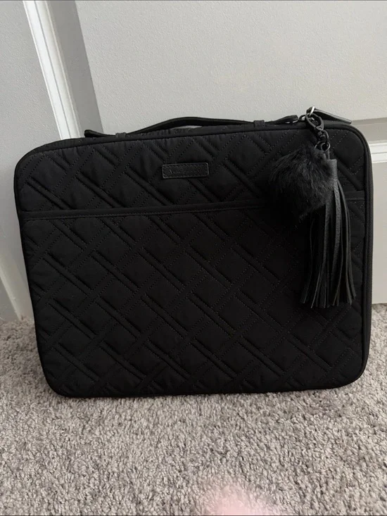 Vera Bradley Quilted Black Laptop Sleeve with Tassel Charm - Women Bags