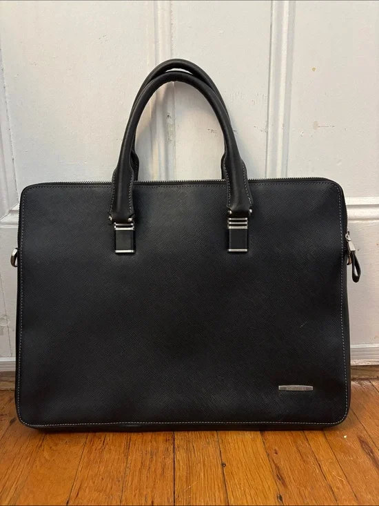 Bostanten Structured Leather Laptop Bag with Top Handles