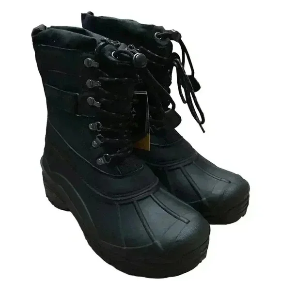 Khombu Men 9 Waterproof Insulated Lace Up Drawstring Snow Boots Black Vegan NEW