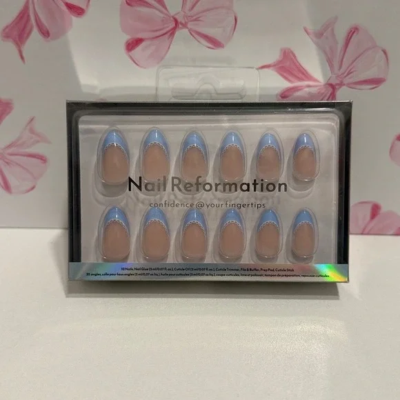 Nail Reformation Blue French Press-On Nails Short‎ Almond