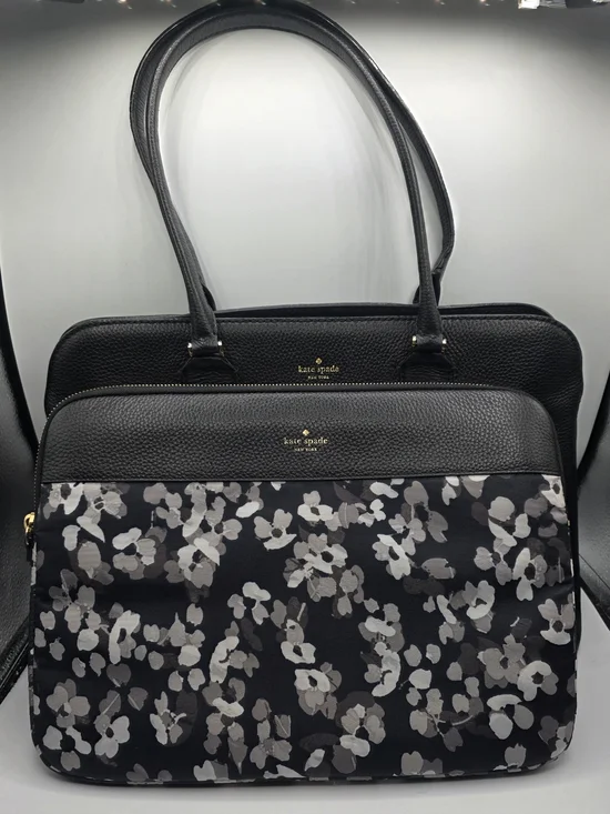 kate spade Black Leather Laptop Bag Tote With  Floral Laptop Tote Bag.