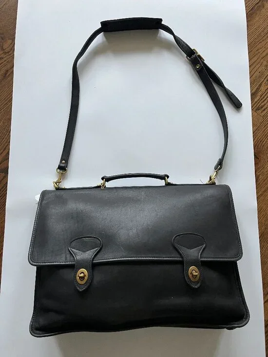 Jack Georges Black Leather University Briefcase / Laptop Bag #2456