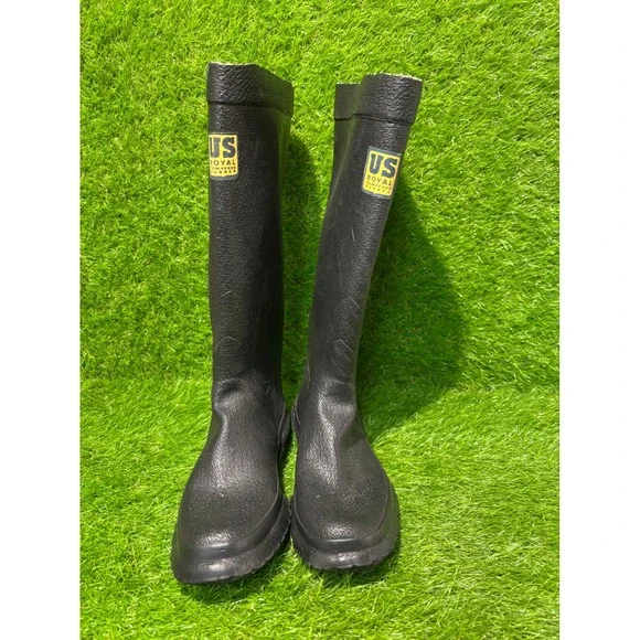 Vintage US Royal‎ Tempered Rubber Mens Tall Black Rain Work Boots Made in USA 7