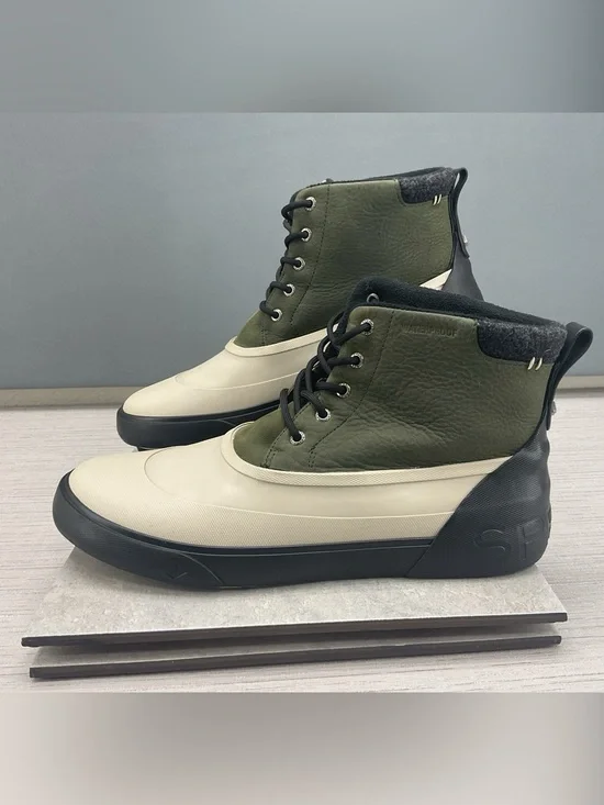 Sperry Cutwater Deck Boots Waterproof Leather/Rubber Insulated Olive/Tan Men 13