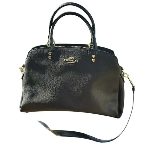 Coach Lillie Black Leather Magnet/Zip Top Carryall Satchel Crossbody Bag EUC