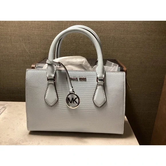 Michael Kors Sheila‎ Satchel Vista Blue Reptile Embossed Vegan Leather Small