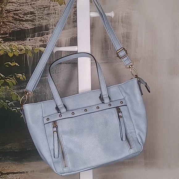 Bueno over the shoulder purse handbag light blue pebbled faux leather