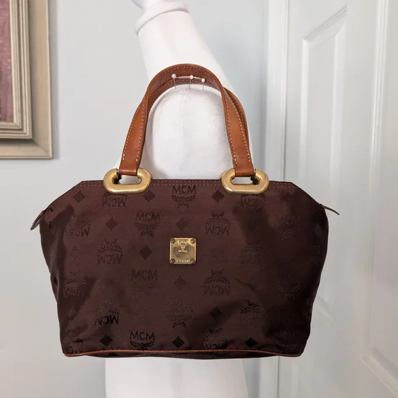 MCM Dark Brown Visetos Nylon Satchel