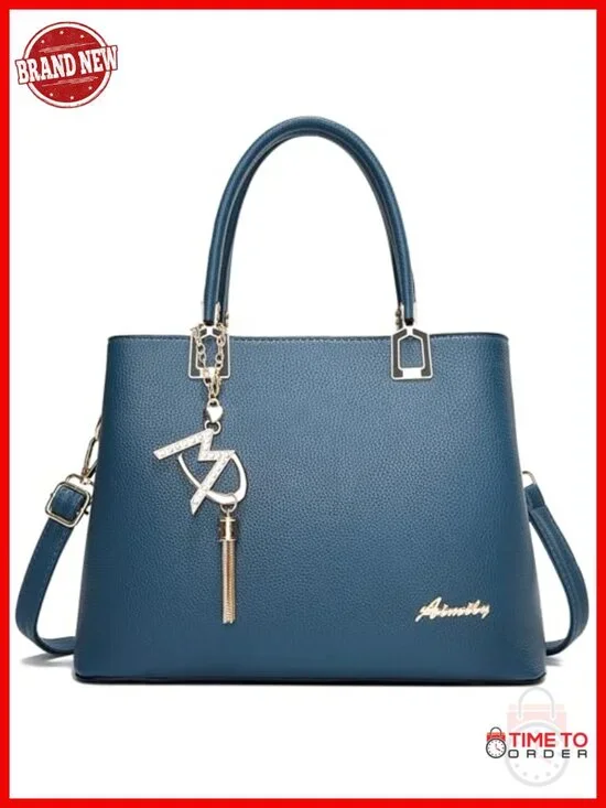 Faux Leather Satchel Tote Bag with Crossbody Strap