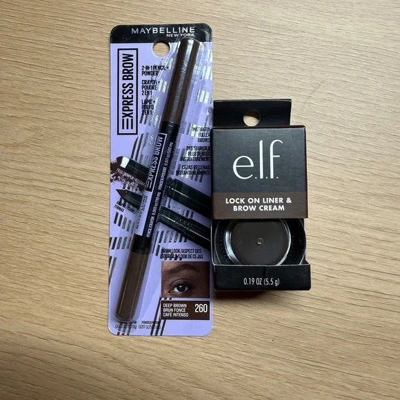 Maybelline Express Brow 260 Deep Brown & e.l.f. Lock On Liner Cream Espresso Set