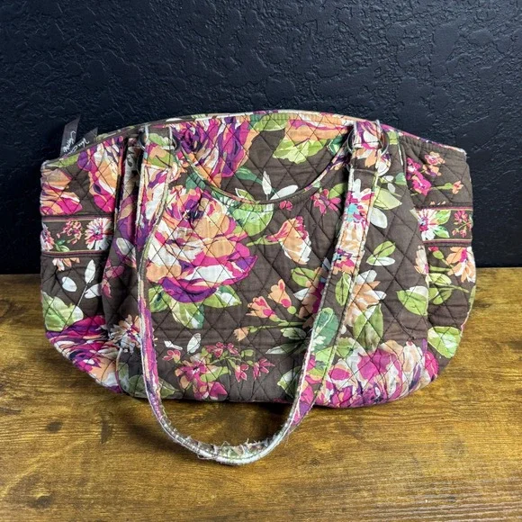 Vera Bradley Glenna Provencal Brown Floral Quilted Cotton Satchel Bag Medium‎