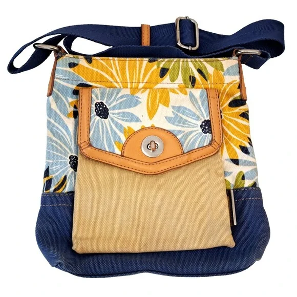 Franco Sarto Canvas Sunflower‎ Floral Print Satchel Bag Boho Purse 8x8x2
