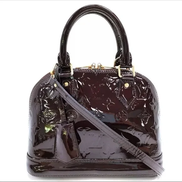 Auth Louis Vuitton Purple Amarante Monogram Vernis Leather BB Alma 2way Satchel