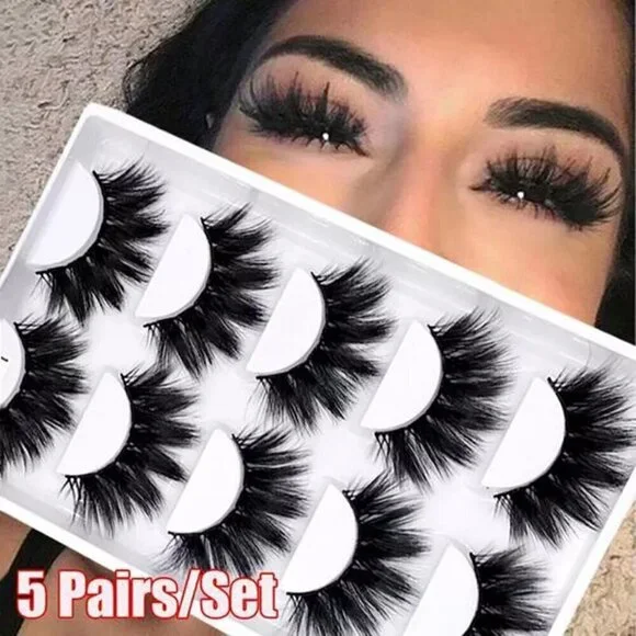 5Pairs/Set Faux Mink Hair False Eyelashes Wispy Criss-cross Fluffy Thick Natural
