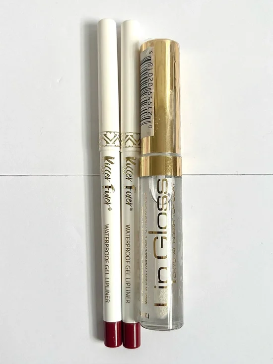 3-Piece Lip Bundle: 2x Belle Beauty lipliner (true red) & 1x clear lip gloss