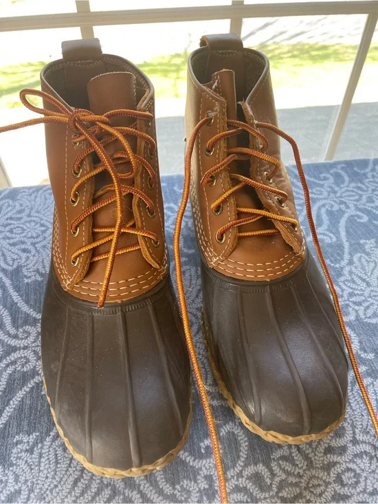 L.L. Bean Brown Leather and Dark Brown Rubber Lace-Up Duck Boots