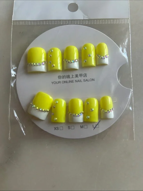 Bright Yellow Rhinestone Press-On Nail Set