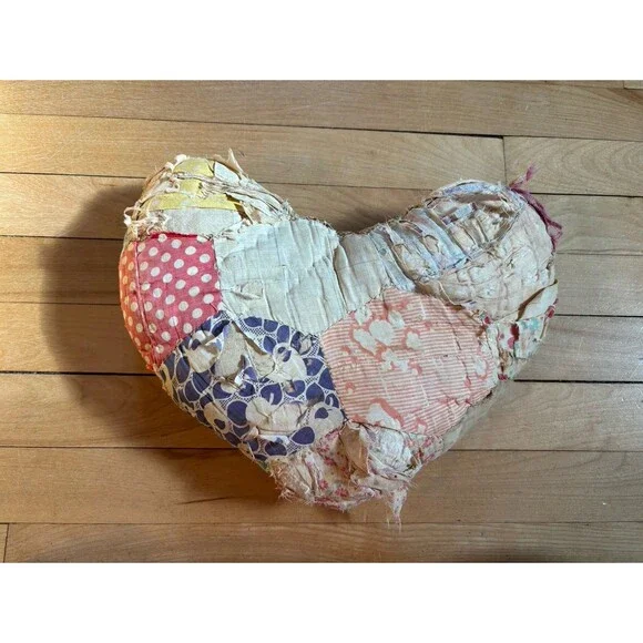 VTG antique shabby Chic Hand Quilted Heart Throw Pillow Cottagecore grandma