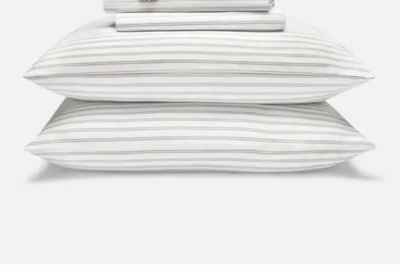 Brooklinen NWTs Luxe Sateen Pillowcases Set Of Two Tandem Stripe White Tan