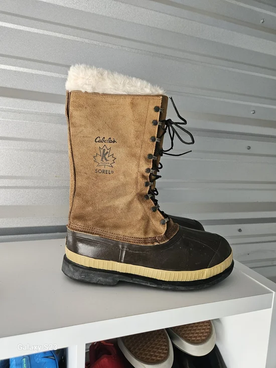Sorel Cabela’s Caribou Pac Boots Mens Size 12 Brown Leather Wool Lined Made In C