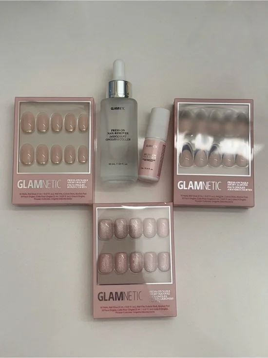 Glamnetic Press-On Nail Bundle, 3 Sets + Glue + Remover, NWT
