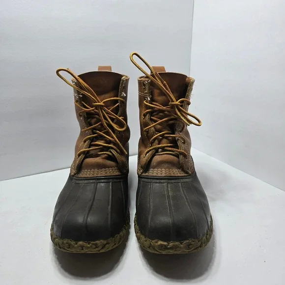 LL Bean Boots Mens 8 M Tan Brown 8 Inch Duck Boots Waterproof Leather Rain Snow