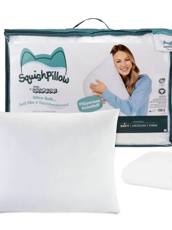 SquishPillow Ultra-Soft White Bed Pillow with Pillowcase