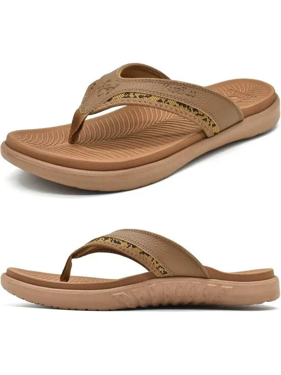 Men's Brown Sport Flip Flops Comfort Orthotic Thong Sandals Arch Support