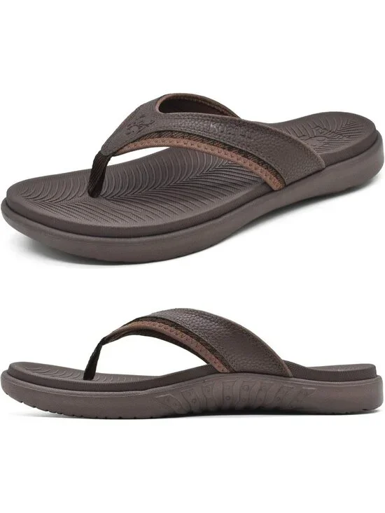 Men's All Brown Sport Flip Flops Comfort Orthotic Thong Sandals Arch Support