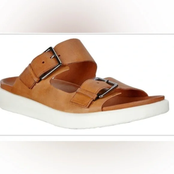 ECCO FLOWT LEATHER SANDAL SLIDE DOUBLE BUCKLE​​​​‎