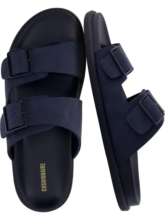 Men's Navy Alpha Leather Sandals Casual Slip On Flat Adjustable Buckles