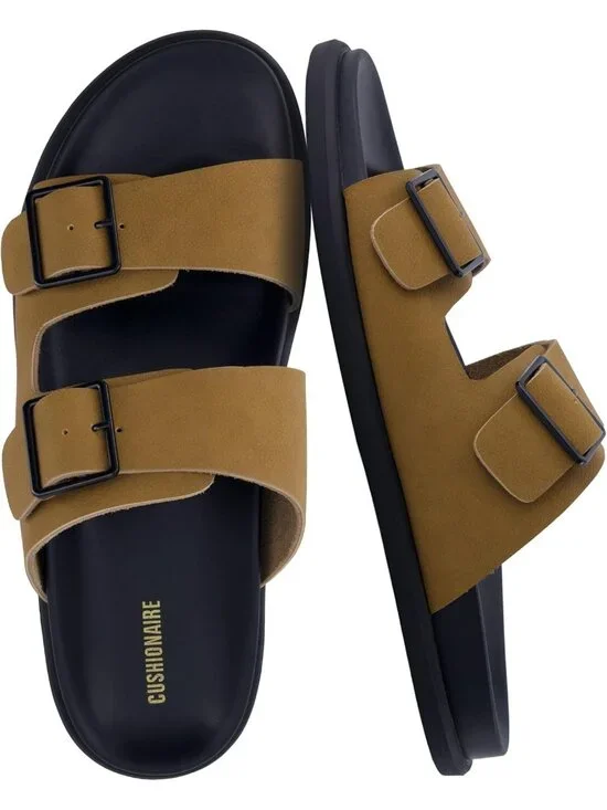 Men's Camel Alpha Leather Sandals Casual Slip On Flat Adjustable Buckles