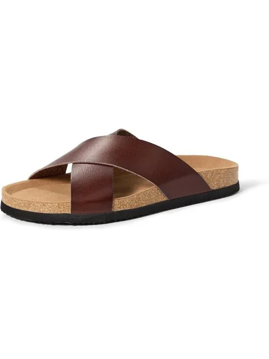 Men's Dark Brown Faux Leather Imported Crossover Sandals Casual