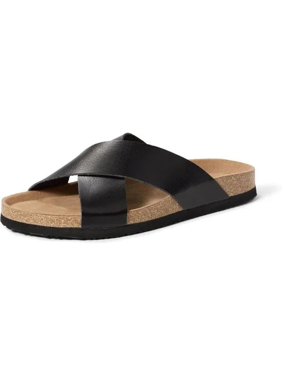 Men's Dark Black Faux Leather Imported Crossover Sandals Casual