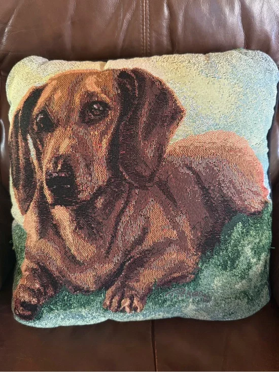 Dachshund Tapestry Throw Pillow - Brown Dog Design
