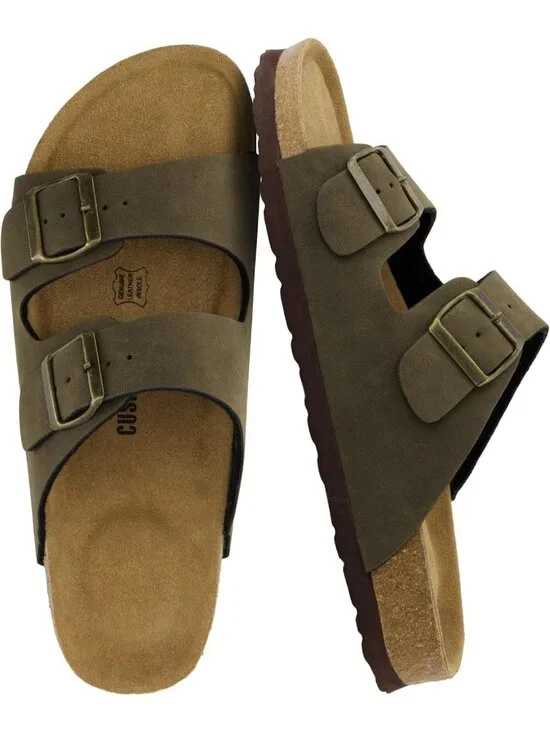 Men's Olive Lane Cork Footbed Sandals Adjustable Buckle Comfort Slides
