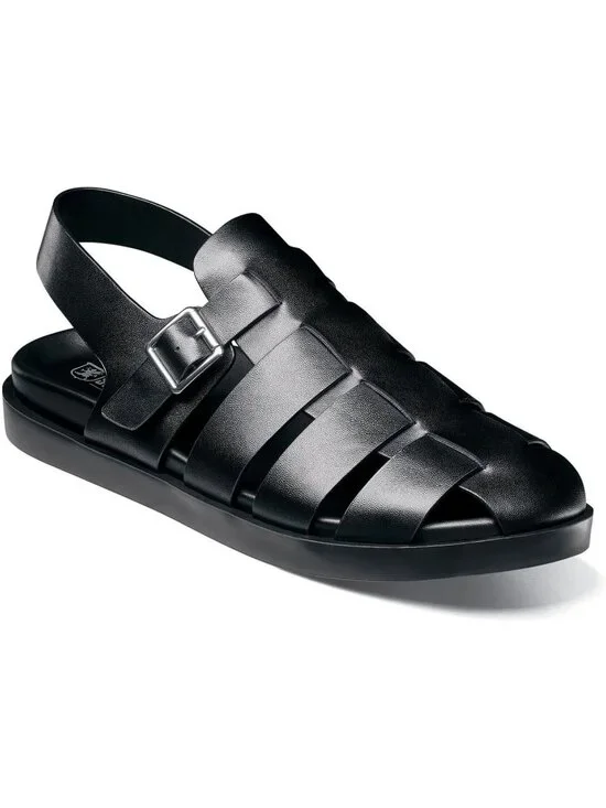 Men's All Black Imported Faux Leather Montego Slingback Buckle Sandal