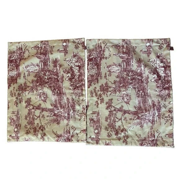 Sherry Kline Red Toile Reversible Pillow Shams Set of 2 French Country Striped